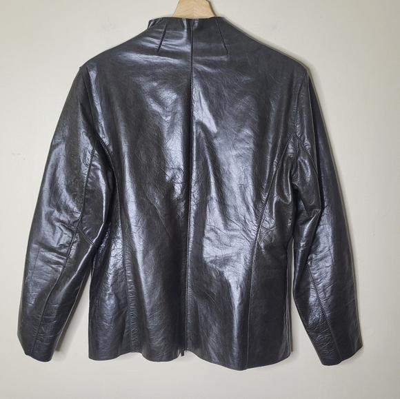 Vintage Anne Klein Petite Leather Jacket PS Brown Minimalist Quiet Luxury - Picture 5 of 8